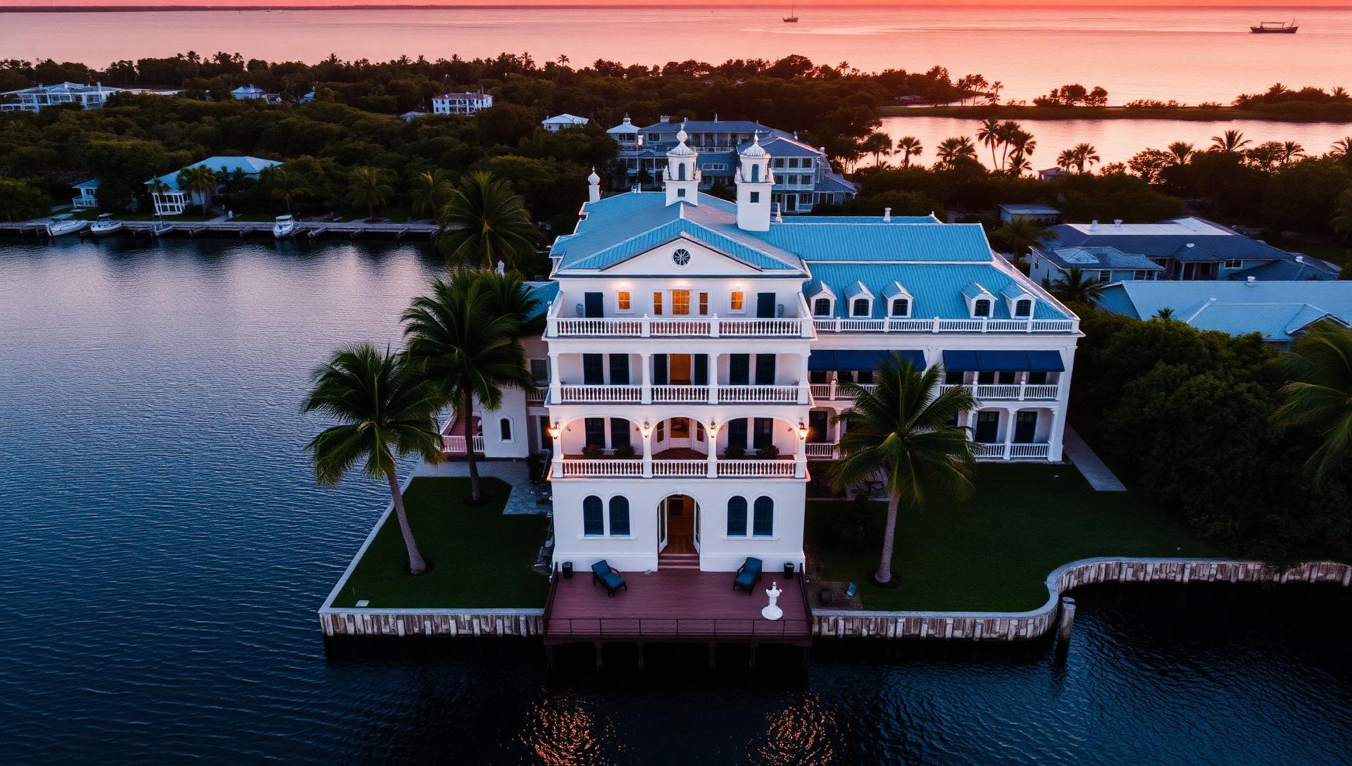 The Pelican House at sunset — proposed luxury heritage boutique hotel in Stuart, Florida